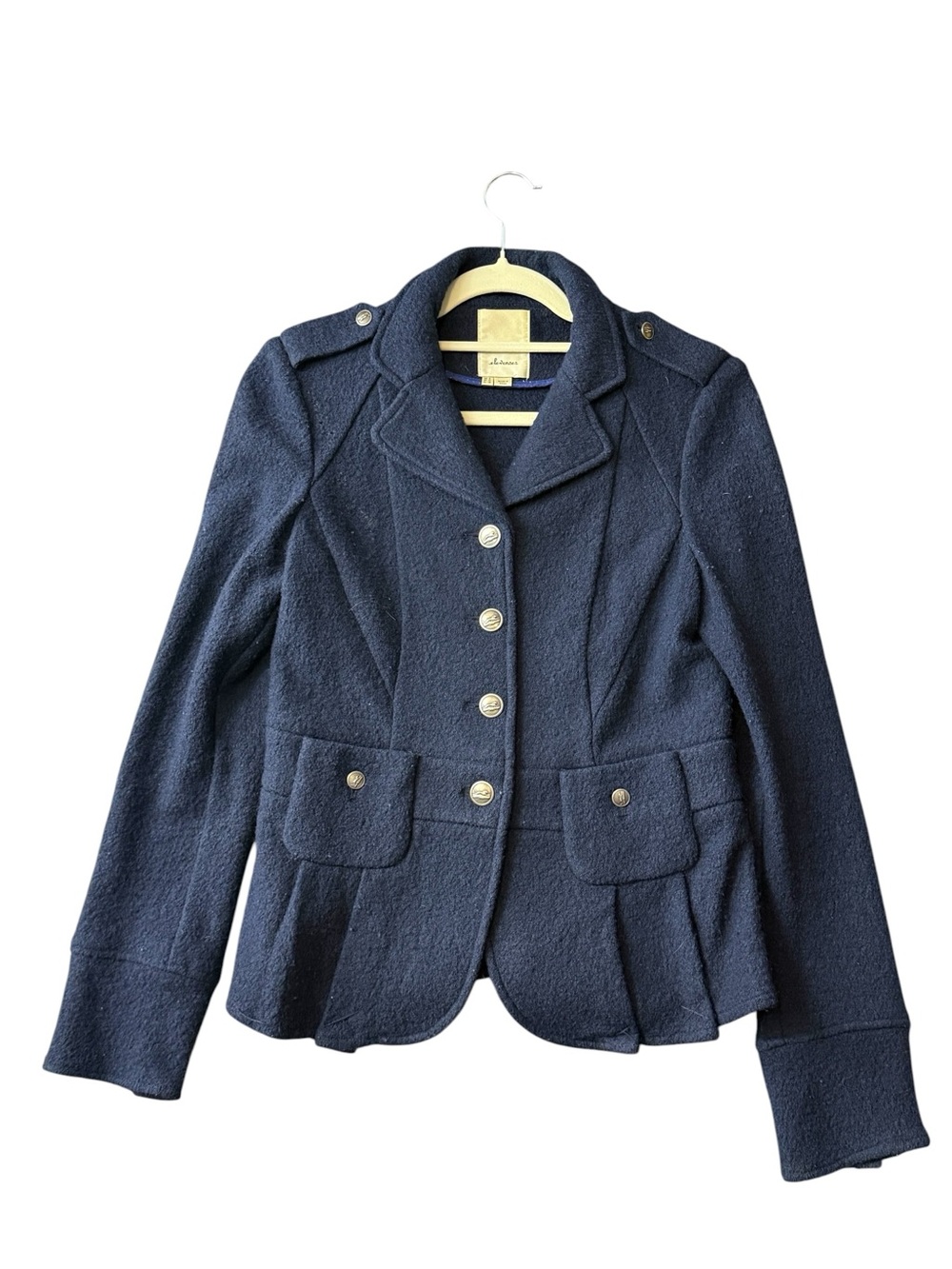 Elevenses Anthropologie Navy Wool Blend Military Peplum Jacket XS - Picture 9 of 16